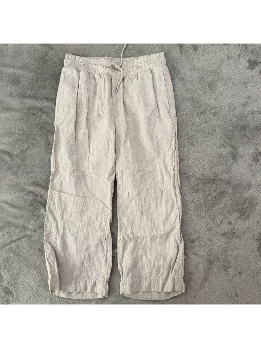 Quince 100% European Linen Wide Leg Pull On Pants LARGE Flax Beige